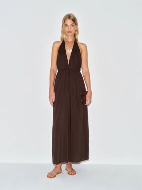 NEW Reformation Kiran Maxi Halter Dress Mole Brown | US 6 UK 10